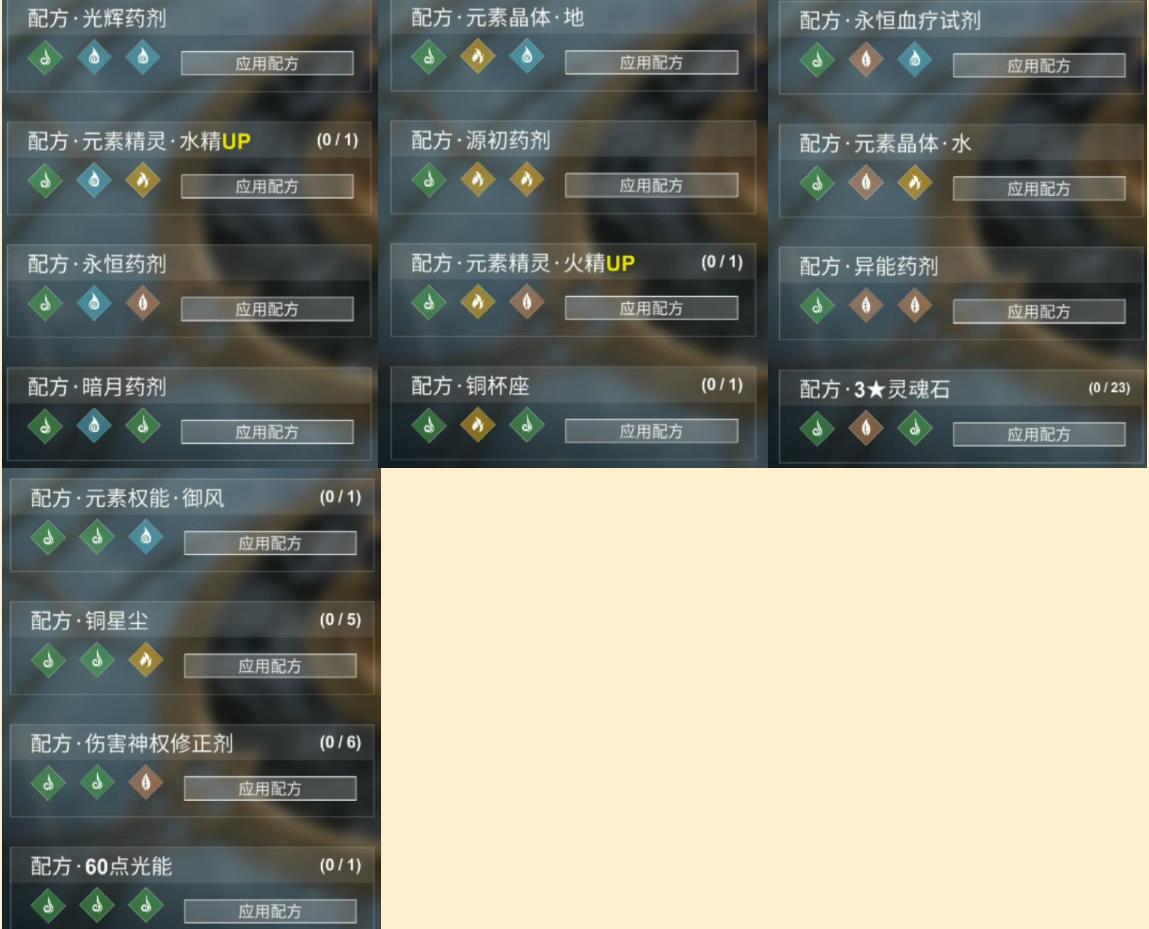 解神者:乌洛波洛斯《元素之章:白夜》元素配方表及合成